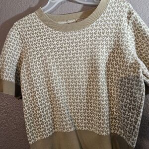 Michael Kors Beige & Cream MK Monogram Short Sleeve Knit